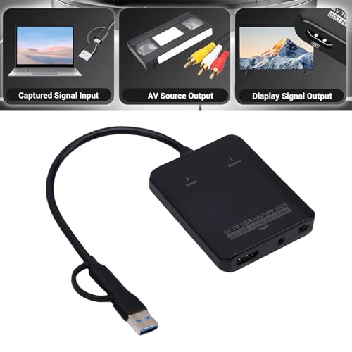 Plyisty Konwerter VHS na Cyfrowy, Karta Przechwytywania Wideo USB z Podwójnym Interfejsem USB A i C, Konwersja Multimediów Analogowych AV na 720P 1080P HD dla Magnetowidu DVD