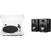 Audio Technica AT-LP70X WS Record Player White Silver & Bluetooth Monitor Speaker, Black