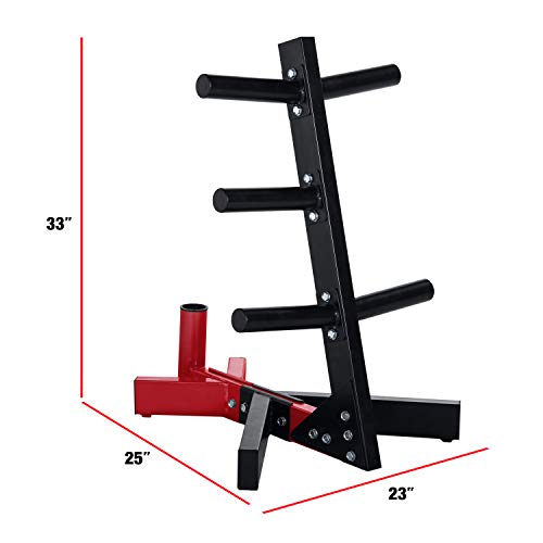 CAP Barbell Olympic Plate Tree Storage Rack for Weights and Bar, Red - Thumbnail 4