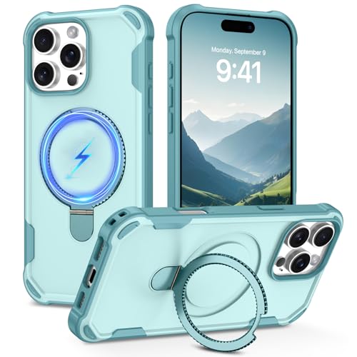 Coque pour iPhone 16 Pro bleu mat avec support pour streaming vidéo