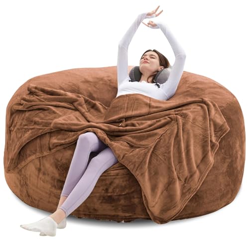 Image of extra large bean bag chair,5FT,beanbag chair with filler,memory foam bean bag,Soft and comfortable giant beanbag,muebles sala de estar,Leisure reading chair suitable for bedroom(Coffee Color, 5 Foot)