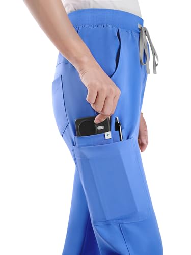 Image of Scrub Pants for Women - Straight Leg Medical Scrub Pants with 6 Pockets - Drawstring Soft Stretch Women Scrub Pant