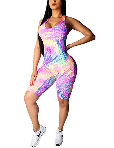 One Piece Bodycon Jumpsuit Floral Print Short Rompers Catsuit Bodysuit Purple