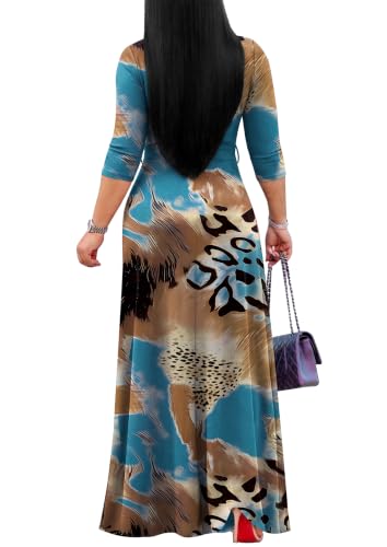Image of FANDEE Plus Size Maxi Dress for Women Casual Summer Sundress V-Neck 3 /4 Sleeve