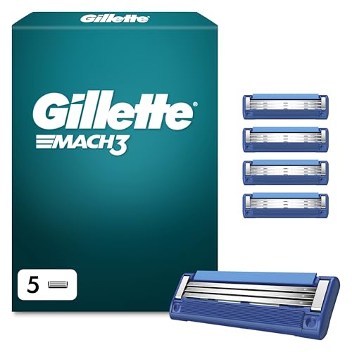 Gillette Mach3 Turbo Rasierklingen für Herren, 5 Original Ersatzklingen, Klingen für Männer mit Gleitstreifen für Ein Sanftes Gleiten Und Klingenbeschichtung