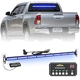 XRIDONSEN 35 inch Traffic Advisor Light Bar 48 LED Blue Emergency Lights Safety Flashing Warning Strobe Lights Front/Rear Window w/Display Controller for Police Firefighter Ambulance Vehicles Trucks