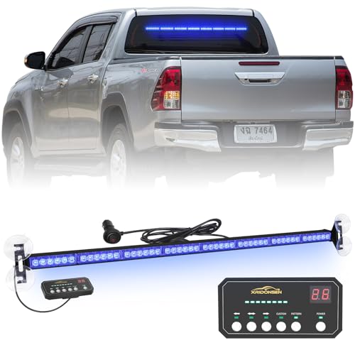 XRIDONSEN 35 inch Traffic Advisor Light Bar 48 LED Blue Emergency Lights Safety Flashing Warning Strobe Lights Front/Rear Window w/Display Controller for Vehicles Trucks