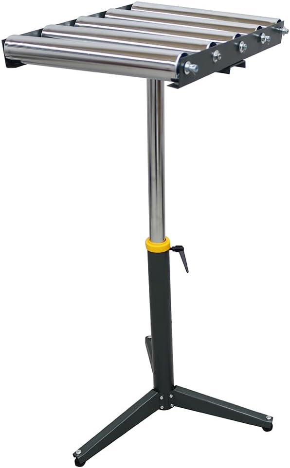 5-Roll Adjustable Height Conveyor Stand - 250 lbs Capacity, 23.9"-41.6" Height Range, Chrome-Plated Rollers for Heavy-Duty Material Handling