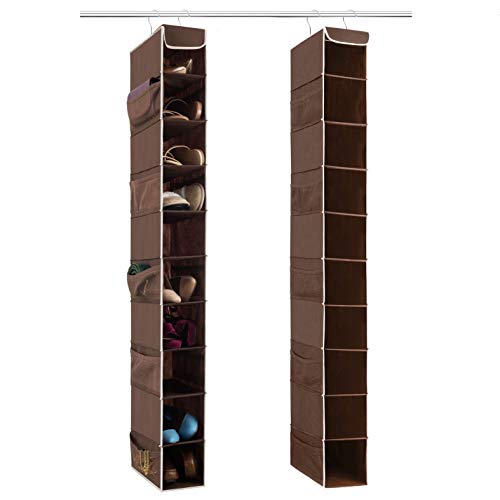 ZOBER 10-Shelf Hanging Shoe Organizer (2 Pack) Hanging Closet Shoe Organizer with Side Mesh Pockets, Space Saving Shoe Holder & Storage, Closet Organizer Great for Shoes, Purses, Handbags Etc. (Java)
