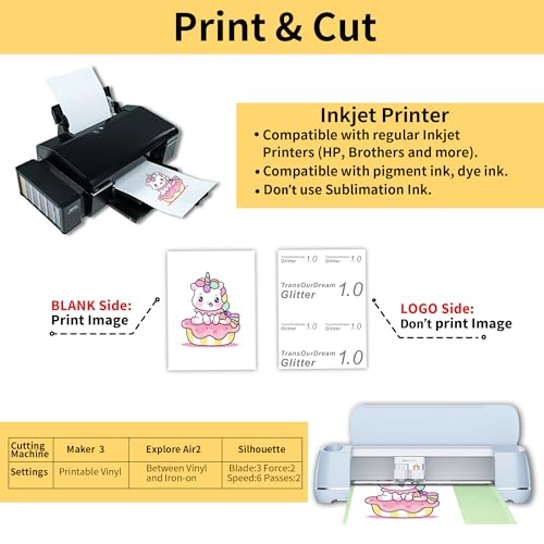 Image of TransOurDream Heat Transfer Paper for Dark T Shirts (Glitter, 20 Sheets, 8.5x11 inch) Iron on Transfers Paper for Dark Fabric Printable Heat Transfer Vinyl for Inkjet Printer
