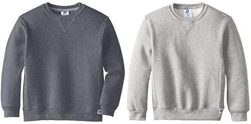 Russell Athletic Big Boys' Fleece Crew, Black Heather, Small with Big Boys' Fleece Crew