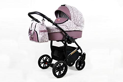 Lux4Kids Kinderwagen BlackOne 3in1 2in1 Megaset Buggy Autositz Babyschale Sportsitz Misty Violet 3in1 mit Autositz Cover