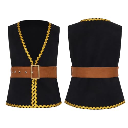 renvena Kids Suede Vest with Belt Medieval Renaissance Golden Waistcoat Steampunk Gothic Tank Top