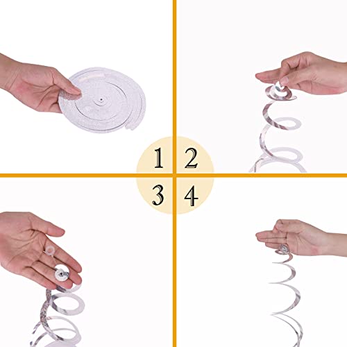 Image of 30 Pieces Silver Swirl Hanging Decorations, Shimmer Plastic Streamer Foil Swirls for Ceiling, Photo Booth Props Party Supplies for Birthday Wedding Baby Shower Engagement Disco Holiday Decorations