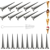 20Pcs Cream Horn Molds, Non-stick Large Size Cream Horns with Cleaning Brush, Danish Horn Molds, Stainless Steel Roll Horn Forms, Conical Baking Cones Moulds for Croissant Pastry Puff Pastry Ice Cream