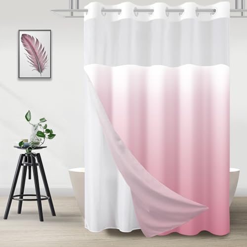TWLSNCD No Hook Shower Curtain and Liner Set, Ombre Pink, 71" x 74"