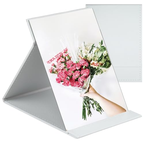 Folding Mirror, Small Portable Make up Mirror on Stand, Super HD Handheld Mirror with PU Leather, Free Stand Angle Tabletop Mirror, Countertop Vanity Mirrors for Travel, Dressing table,6.7x4.7 Inch