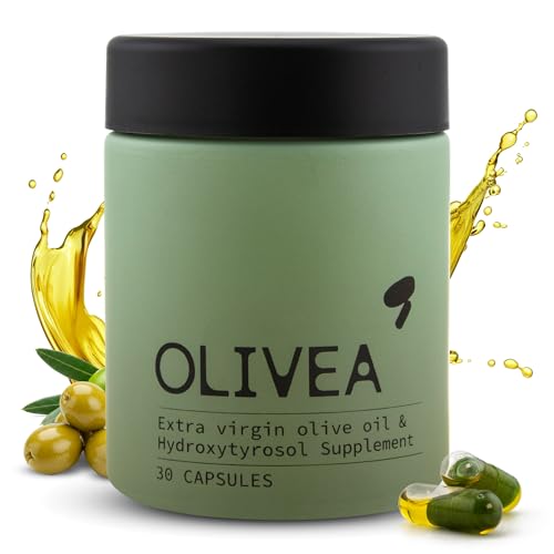 OLIVEA - 30ct Extra Virgin Olive Oil and Olive Fruit Extract Capsules - Hydroxytyrosol for Heart, Brain, Vascular Health, and Longevity.