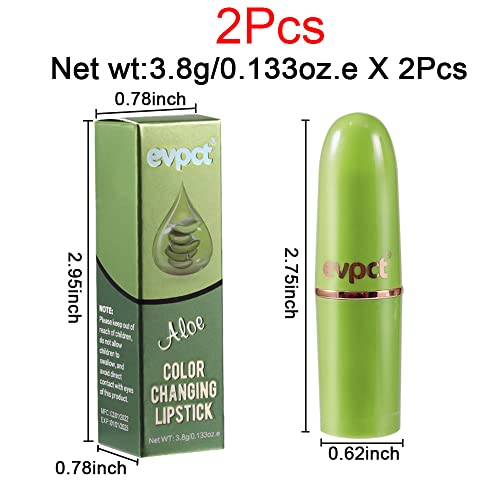 Evpct 2Pcs Aloe Vera Lip Color Changing Lipstick Tinted Lip Balm Set Green Magic Ph Lipstick Color Change Changing Crystal Flower Jelly Lipstick Gloss Stain Makeup Set For Women Girls Waterproof #TOP5