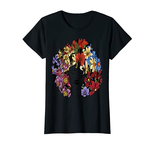 Mujer Melanin Queen Black Afro Floral Dope Camiseta