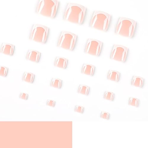French Tips Press On Toenails White Short Square Fake Nails Nude Pink Glitter Designs False Nails Acrylic Nails Summer Full Cover Glue On Toe Nails For Women And Girls 24Pcs #TOP4
