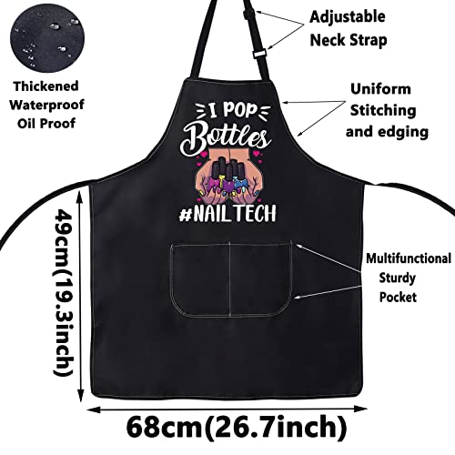 WZMPA Nail Tech Aprons With Pocket Nail Artist Gifts I Pop Bottles Nail Technician Apron For Nail Salons Nails Stylist, Nail Tech Black, Medium - Image 2