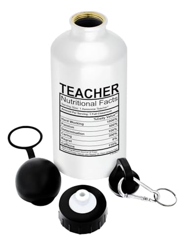 Teacher Gifts for Women Teacher Water Bottle Nutritional Facts Best Teacher Gifts for Teachers Gift Aluminum Water Bottle with Cap & Sport Top Teacher