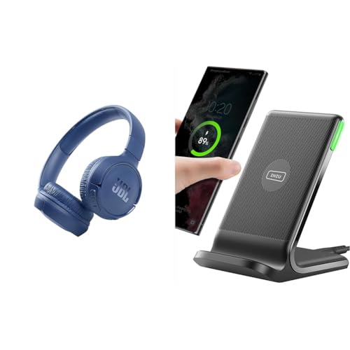 JBL Tune510BT - Wireless on-ear headphones featuring Bluetooth 5.0, up to 40 hours battery life and speed charge, in blue & INIU Wireless Charger, 15W Fast Wireless Charging Stand Qi Certified