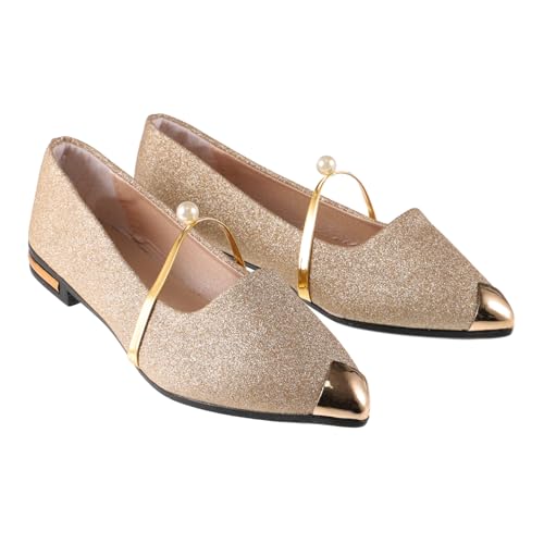 Zapatos planos de punta puntiaguda para mujer con detalles de perlas veraniegos