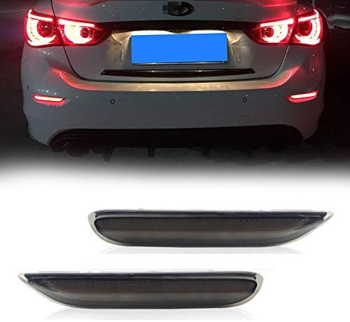 GTINTHEBOX 3D Optic LED Rear Bumper Reflector Brake Tail Lights w/Sequential Turn Signal Lamps, Strobe Brake Lighting Kit For Infiniti Q50 QX56 QX60 QX80 Nissan Pathfinder Rogue, etc