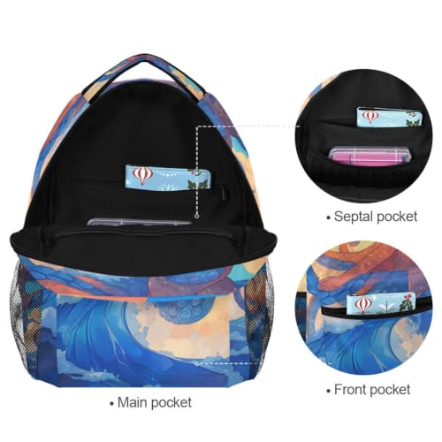 Sac à dos école octopus bleu vagues filles garçons solide