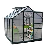 caseta invernadero greenhouse 【Diseño humanizado】 El invernadero de policarbonato para jardín con un diseño de techo de granero inclinado, que puede mejorar efectivamente la resistencia al viento del producto. Las canaletas de lluvia en ambos lados pueden drenar eficazmente la lluvia y la nieve. La puerta corredera también hace que sea más fácil entrar al invernadero para el uso diario.