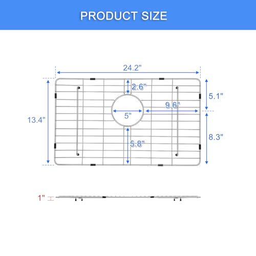 ROVATE 25 x 14 Inches 304 Stainless Steel Sink Grid and Protector for Bottom of Kitchen Sink, Kitchen Sink Bottom Grate with Rear Drain, Metal Rack for Single Bowl by ROVATE - Image 3