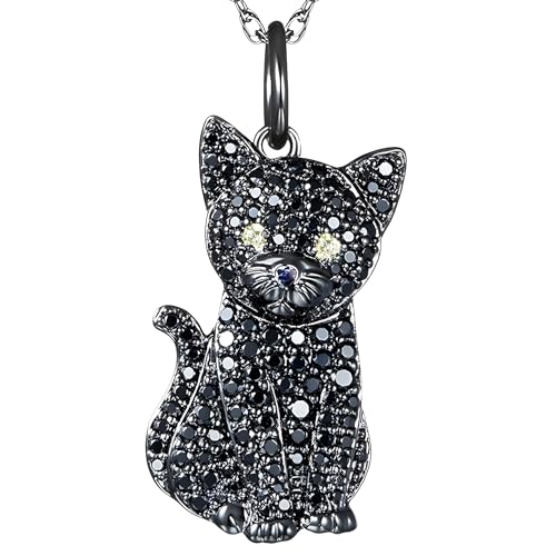 Collier chat pour femme breloque cristal noir pendentif argent