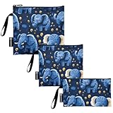 SyXIOP Paquete de 3 bolsas reutilizables para bocadillos, impermeables, con diseño de elefantes FUUNY de dibujos animados, color azul