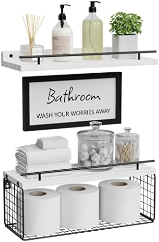 WOPITUES Floating Shelves for Wall Decor Sign, Bathroom Organizer...