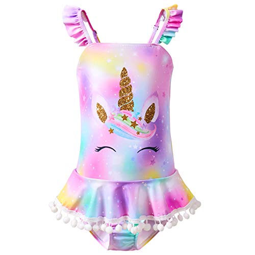 Beinou Traje de baño de una pieza para niñas, traje de baño de unicornio, traje de baño de sirena con falda de 4 a 10 años, multicolor, 7-8 Años Cover