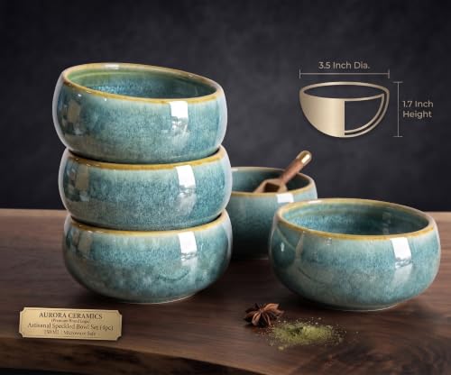 Image of Freakway Handcrafted Serving Bowls Teal Reactive Glaze 3.5 Inch Set of 4