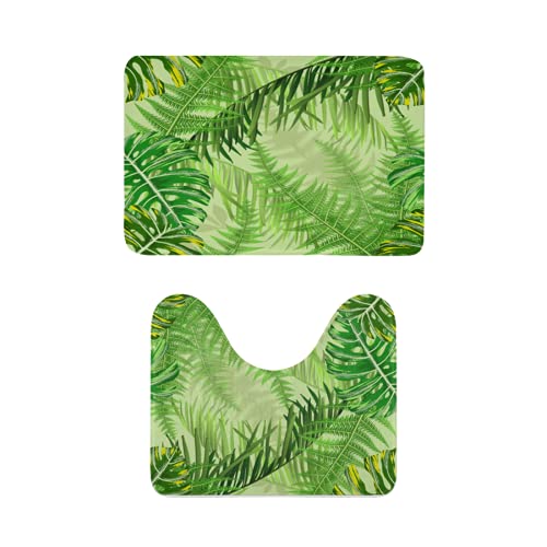 Flannel Bathroom Carpet Mat 16X24Inch Botanical Seamless Pattern With Tropical Leaves And Ferns Vector Illustration 2 Pieces Bathroom Mat Carpet Toilet Cover With Non-Slip Mat Door Rug Ljn #TOP18