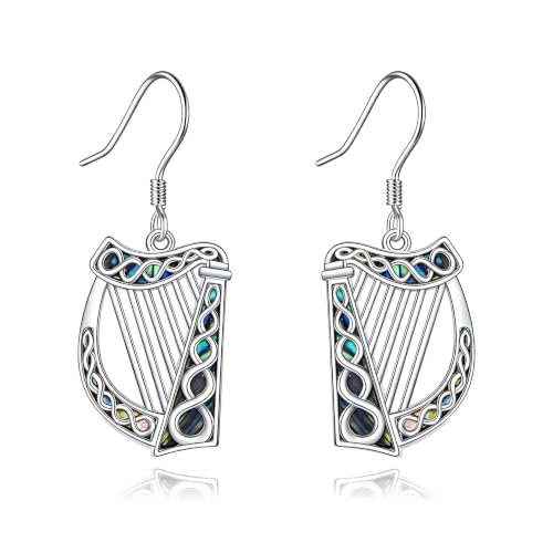 AXOMY Harp Earrings 925 Sterling Silver Celtic Abalone Shell Irish Harp Jewelry Gift for Women Mom Grandma
