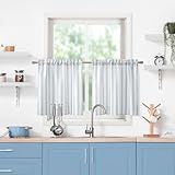 ZJDECOR Farmhouse Cotton Blended Tiers Cafe Curtains 24 Inches Long,Blue Vertical Stripe on White Rustic Light Filtering Small Window Curtain for Bathroom RV,Rod Pocket,27'Wx24L(Pack of 2),Blue/White