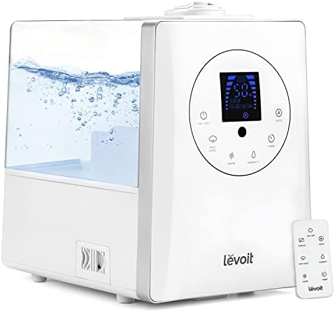 LEVOIT Cool & Warm Humidifiers Essential Oil Diffuser for Large Home 6L, Auto Mode, Dual Nozzles with Remote Control, Timer, Customized Relative Humidity for 70 Office Room Plants, Up to 60H White