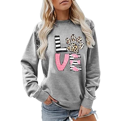 Anbech Sunflower Graphic Sweatshirt Women Dog Paw Print Love Funny Long Sleeve Tee Top Pullover Cover