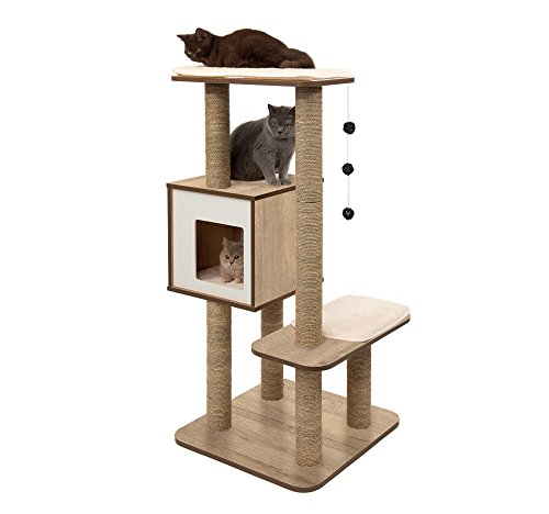Vesper Cat Tree, High Base, Oak, 52063, 56 x 56 x 81.5 cm (22 x 22 x 32 in) by VESPER - Used condition - US$95.46