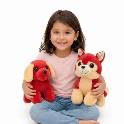 Image of Tabitha Stuffed Toys-Ultra Soft Plush Toy for Kids | Birthday Gifts for Kids and Girls | (Combo of 2 Toys 25 Cm Red Cat & 25 Cm Red Dog)