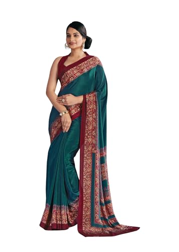 Image of Jaanvi fashion Women's Crepe Silk Saree with Unstitched Blouse Piece | Soft Lightweight Traditional Ethnic Wear Saree for Party, Wedding, Festival
