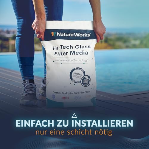 NATURE WORKS Glas-Filtersand für Schwimmbad mit 99,64% Filterleistung, reduziert Wasser- und Energieverbrauch, Gefertigt aus Reinem Technischen Glas für Maximale Hygiene - Beutel 10 kg