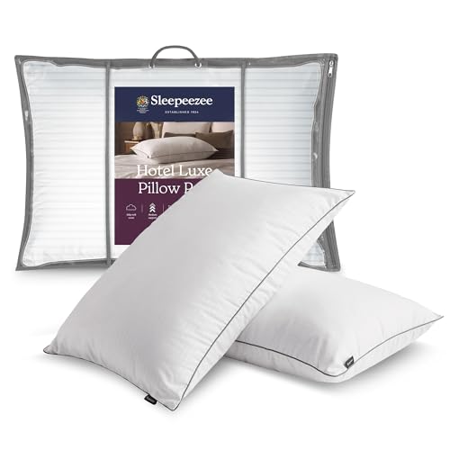 Image of Silentnight Sleepeezee Hotel Luxe Pillow Pair - Generously Filled with Anti-Allergy Fibres - Head & Neck Lasting Support - Silky Soft Cover - Hotel Comfort & Luxury Sleep - Machine Washable, 2 Pack