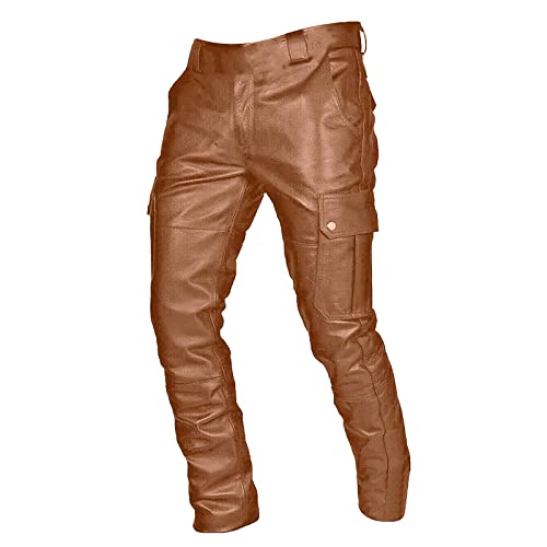 Ni_ka Pantalon en cuir style punk pour hommes rétro goth mode mince pantalon imperméable doux noir grande taille Cover