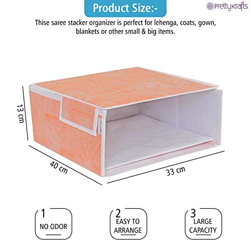 Image of PRETTY KRAFTS Stackable Fabric Saree Storage Organizer for wardrobe, Clear front window with Lid, Stackable organizers, Perfect to organize sarees in a wardrobe, Set of 1, Jute Orange